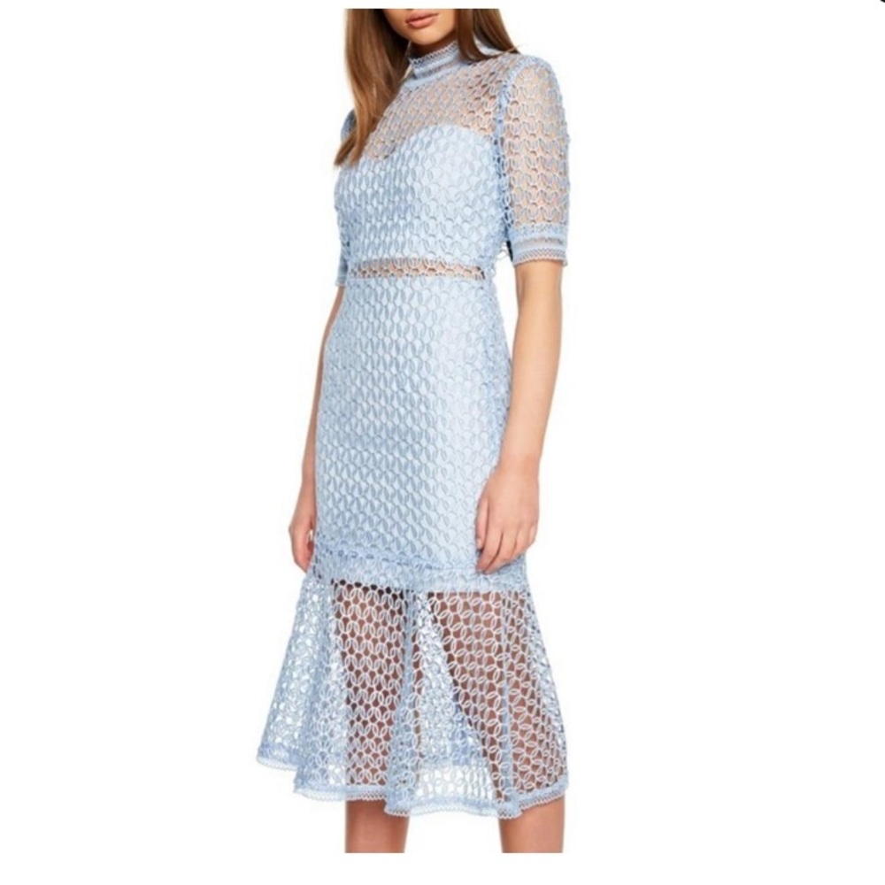 Bardot Midi Dress~ Fiona Mesh Dress Light Blue
